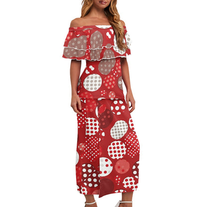 Red Polka Dot Puletasi Style Maxi Dress Set
