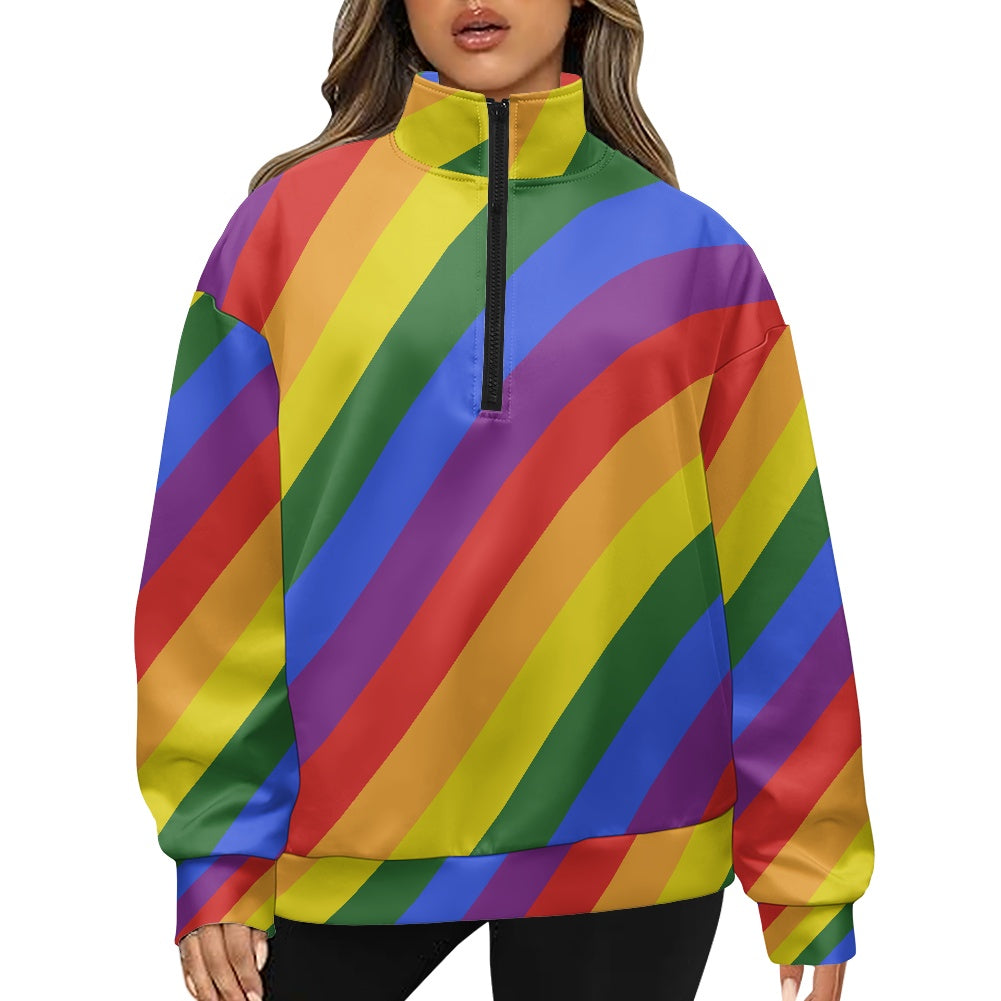 Luxurious Rainbow Pride Women's Long Sleeve Zipper Sweatshirt