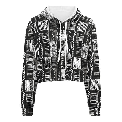 Women's midriff-baring sweatshirt - Ethnic Mudcloth white