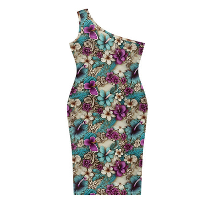 Discover Elegance: Luxtrini's One-Shoulder Slim Dress - Floral Blue white