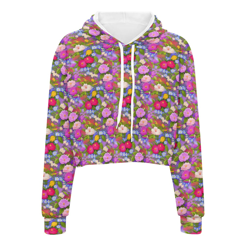 Women's midriff-baring sweatshirt - Floral white