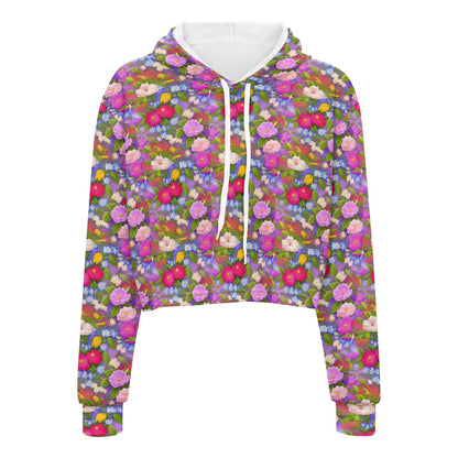 Women's midriff-baring sweatshirt - Floral white