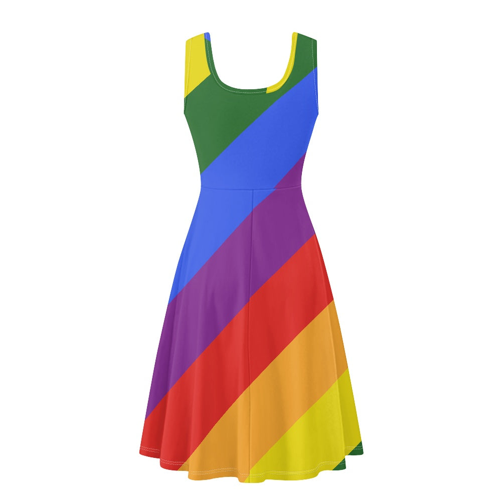 Rainbow Tank Dress for Women - Scoop Neckline, Sleeveless, Customizable, Perfect for Summer and Pride Events