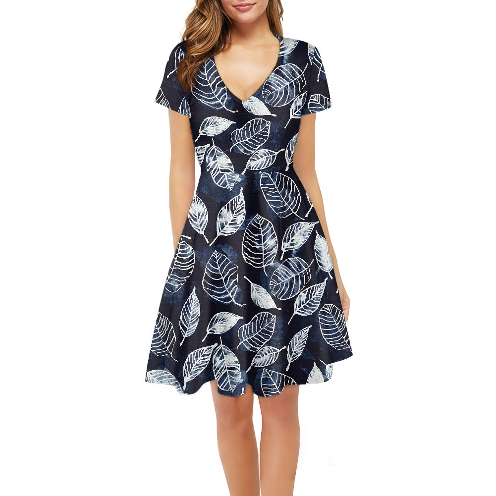 Women V-Neck Short Sleeve Ruffle Dress