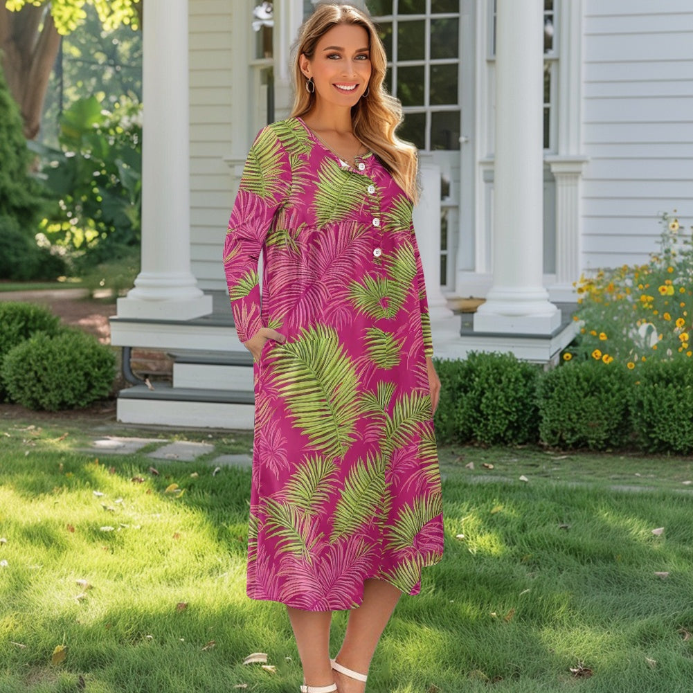 Ladies V-neck button dress