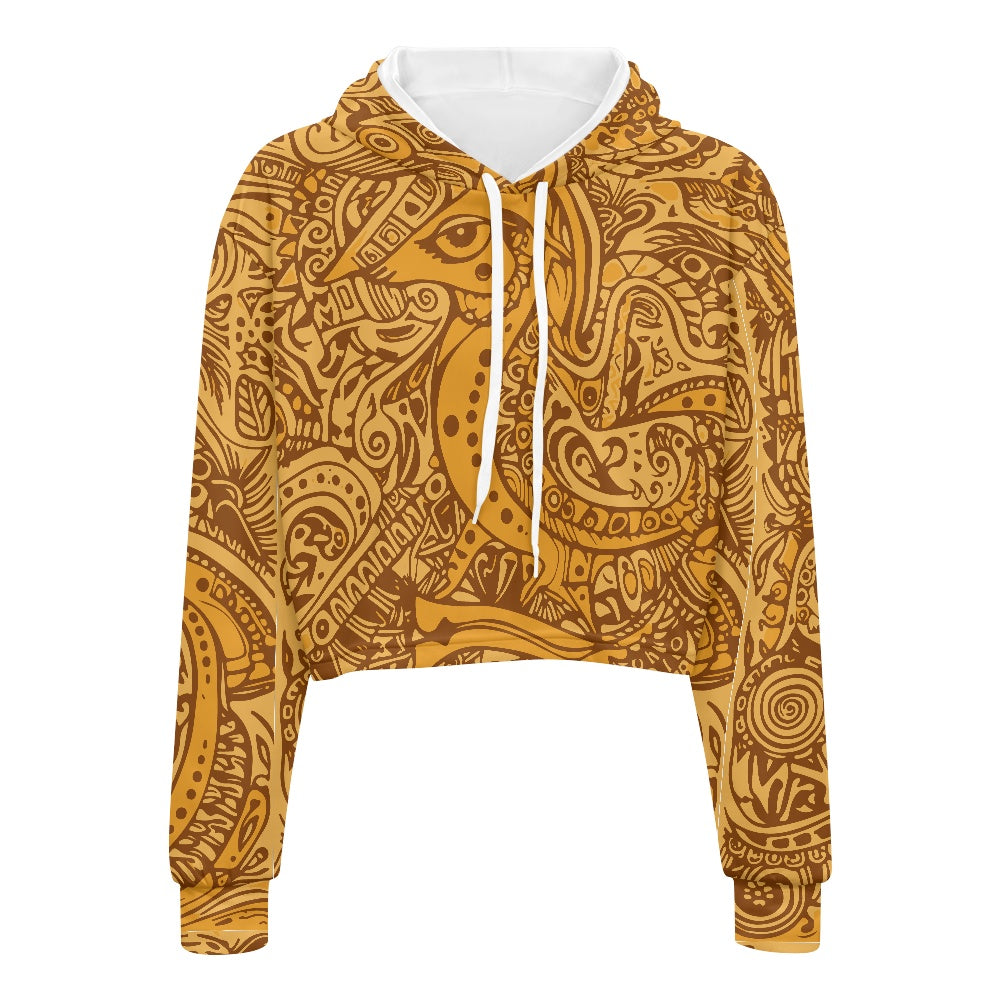 Women's midriff-baring sweatshirt - Ethnic Gold white