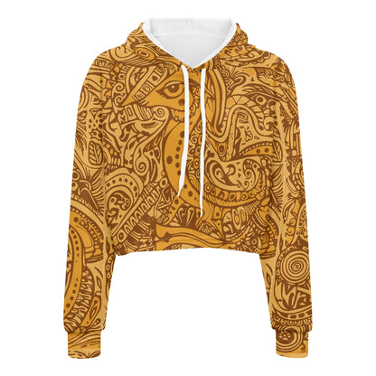 Women's midriff-baring sweatshirt - Ethnic Gold white