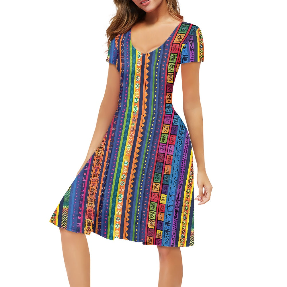 Women V-Neck Short Sleeve Ruffle Dress