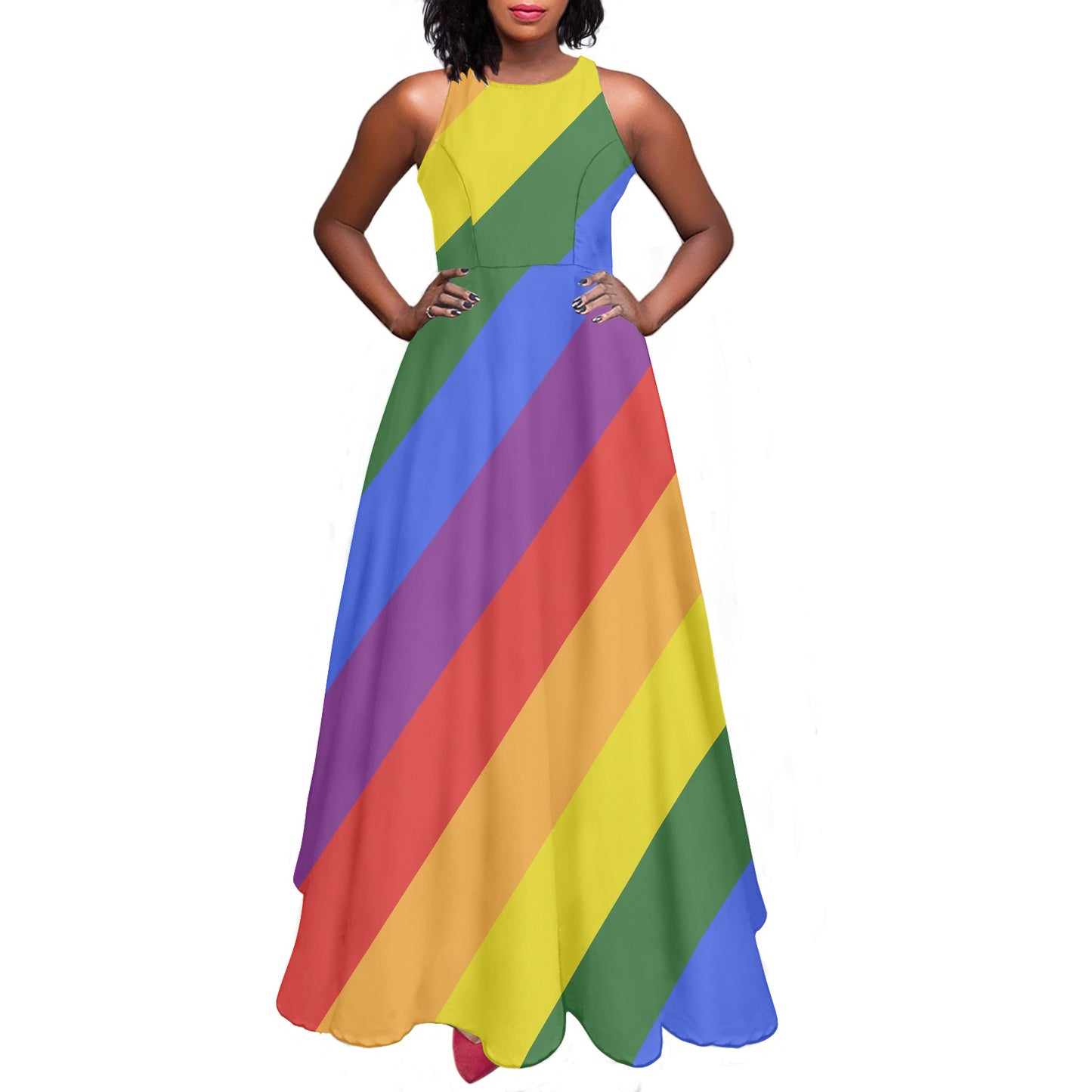 Rainbow Long Sleeveless dress white
