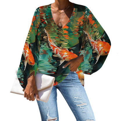 V-Neck Puff Sleeve Chiffon Blouse white