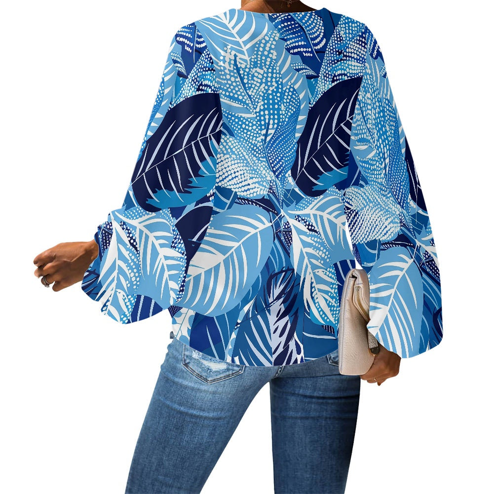 V-Neck Chiffon Puff Sleeve Blouse by Luxtrini