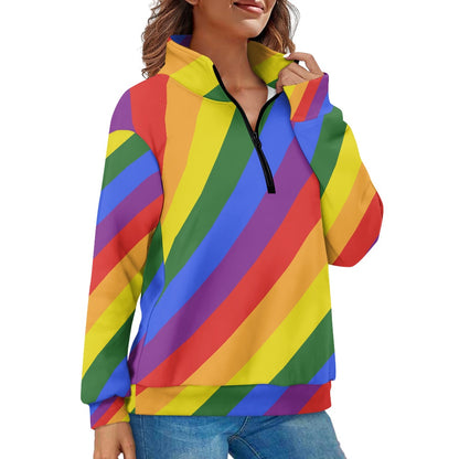 Luxurious Rainbow Pride Women's Long Sleeve Zipper Sweatshirt