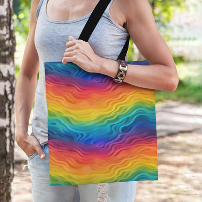 Rainbow Wave Canvas Tote Bag – Eco Chic Oversized Shoulder Bag for Shopping, Beach Days &amp; Everyday Adventures