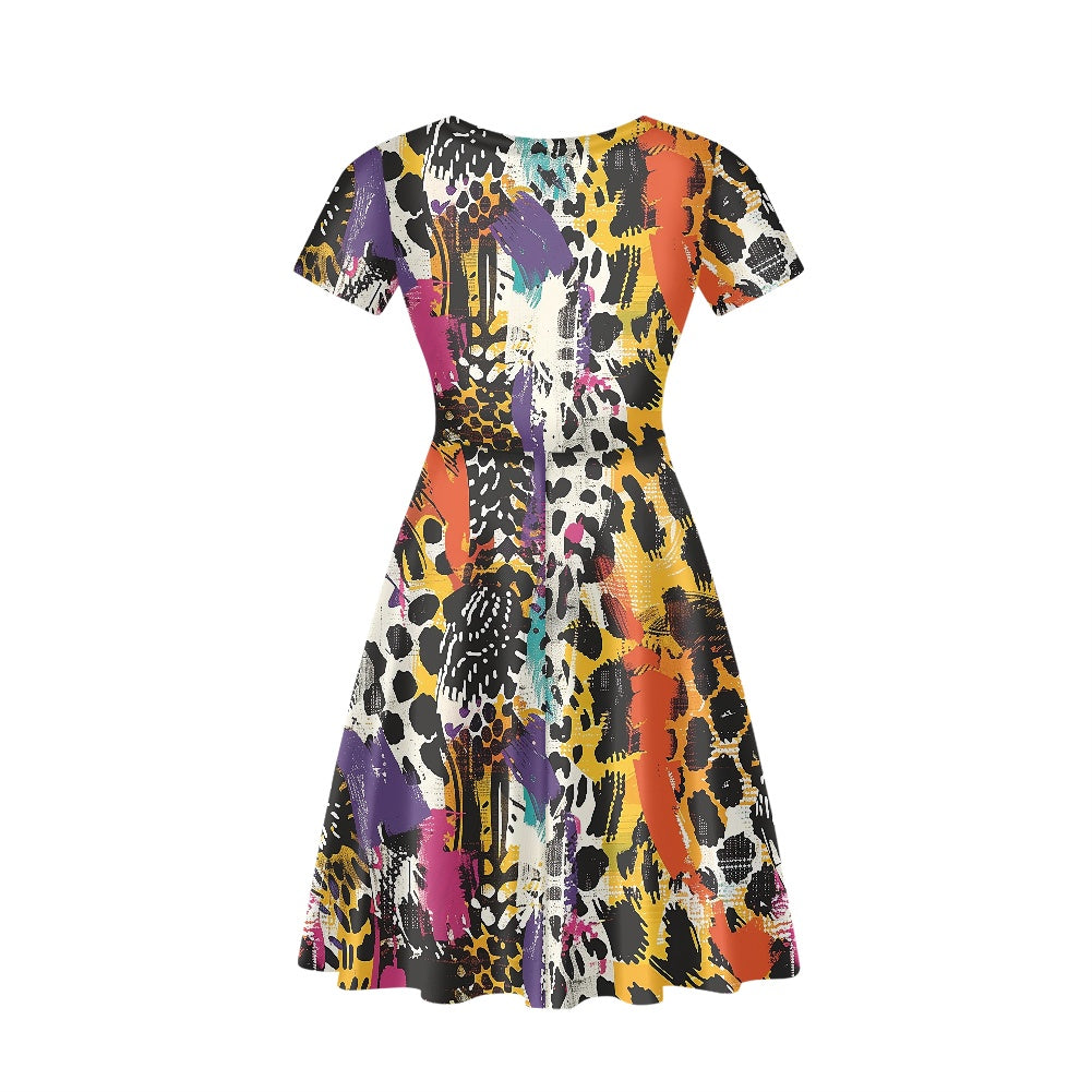 Women V-Neck Short Sleeve Ruffle Dress