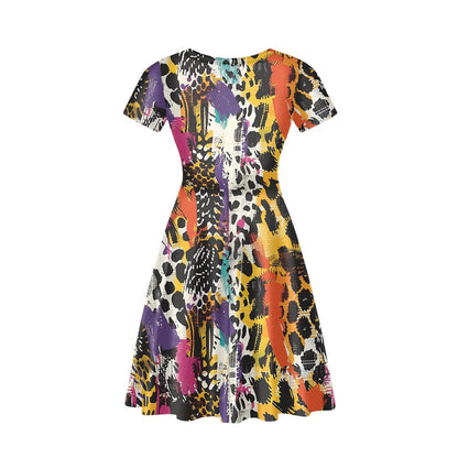 Women V-Neck Short Sleeve Ruffle Dress