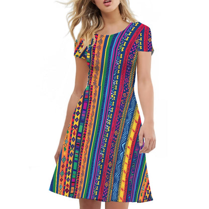 Women Scoop Neck Short Sleeve Ruffle Dress