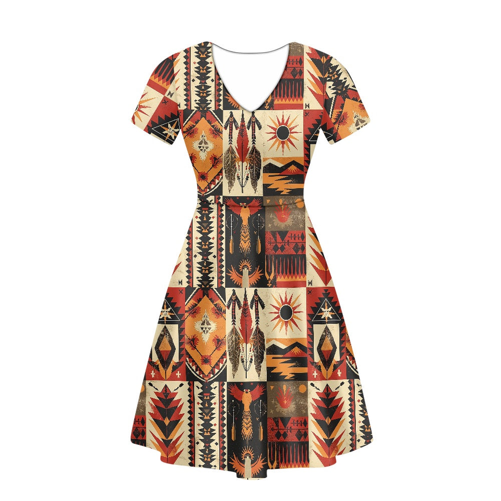 Women V-Neck Short Sleeve Ruffle Dress white