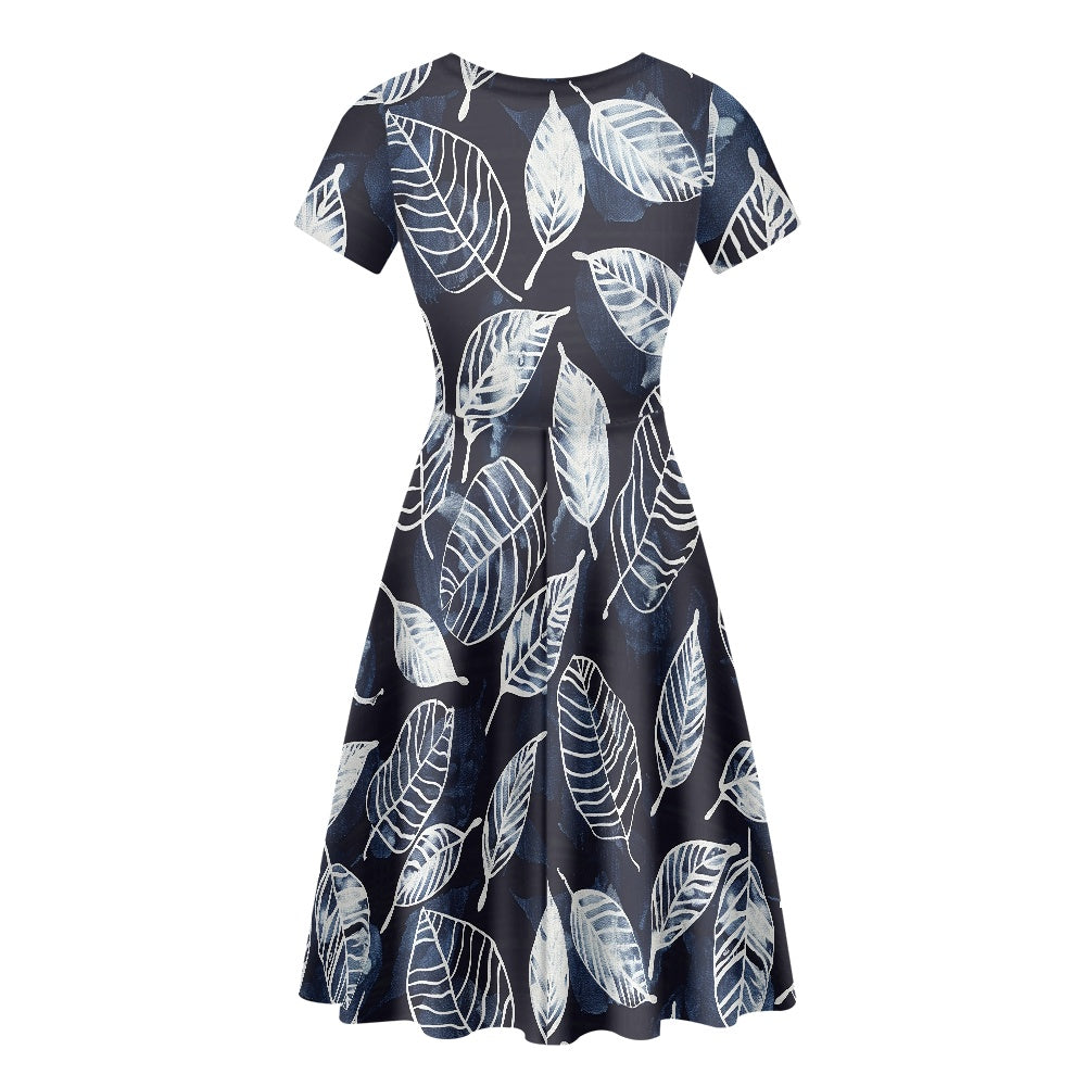 Women Scoop Neck Short Sleeve Ruffle Dress