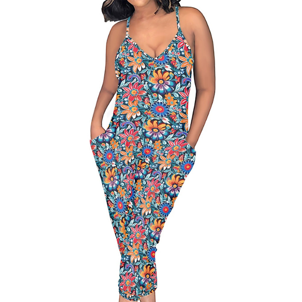 Mexican Floral Rompers - Exclusive One-of-a-Kind Luxury Romper - Limited Edition, Ethically Made, and Stylishly Comfortable white