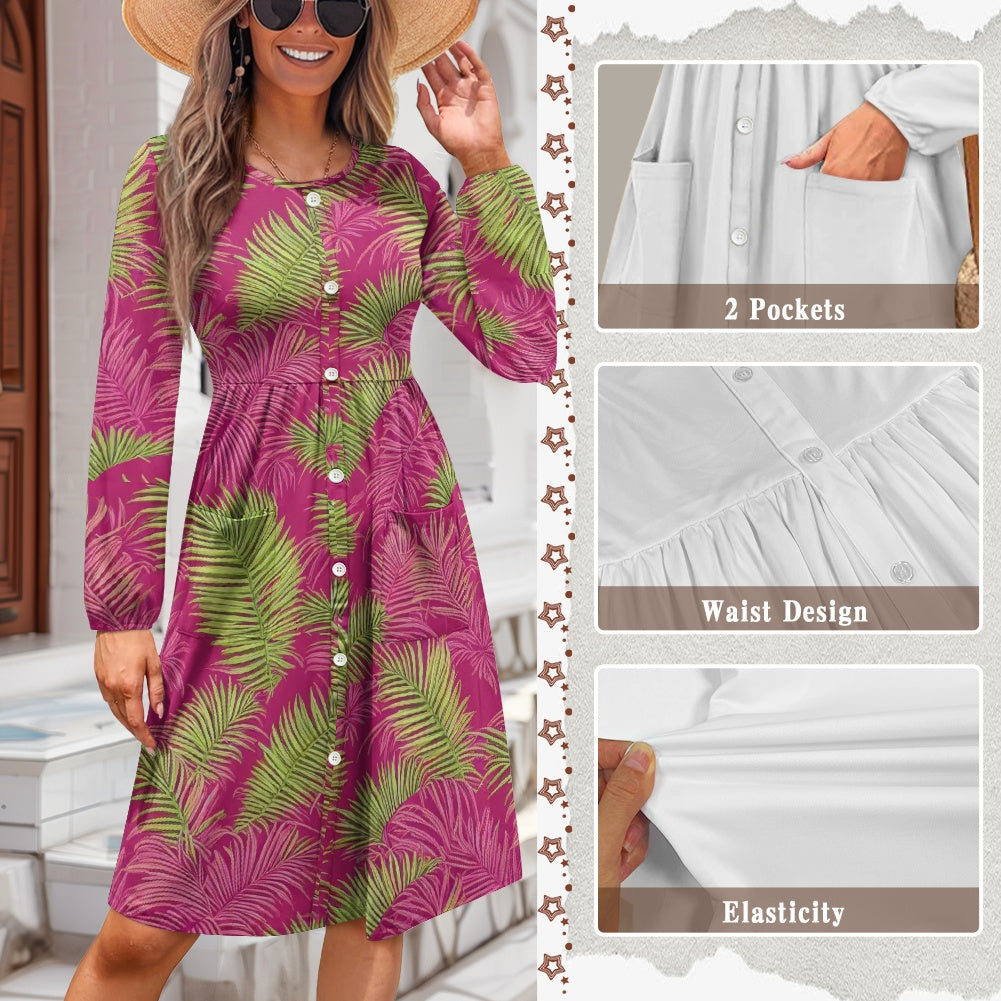 Women's Long Sleeve Button Dress with Pockets