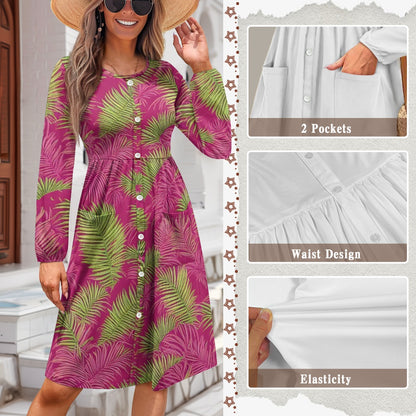 Women's Long Sleeve Button Dress with Pockets