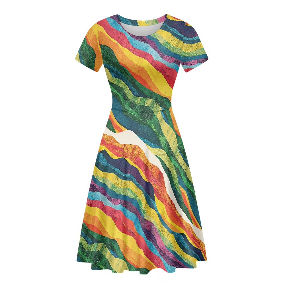 Women Scoop Neck Short Sleeve Ruffle Dress white