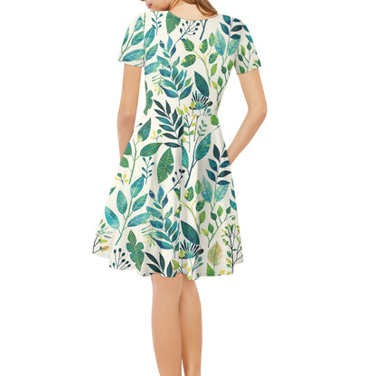 Women V-Neck Short Sleeve Ruffle Dress