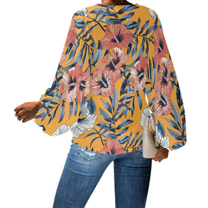 V-Neck Chiffon Puff Sleeve Blouse by Luxtrini