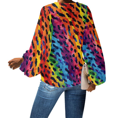 V-Neck Chiffon Puff Sleeve Blouse by Luxtrini