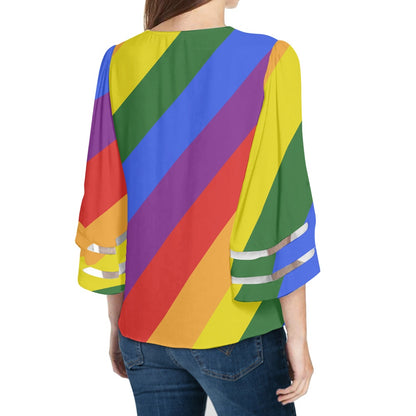 Rainbow Women Puff Sleeve Blouse