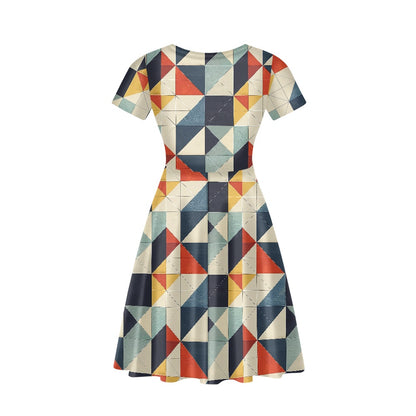 Women V-Neck Short Sleeve Ruffle Dress