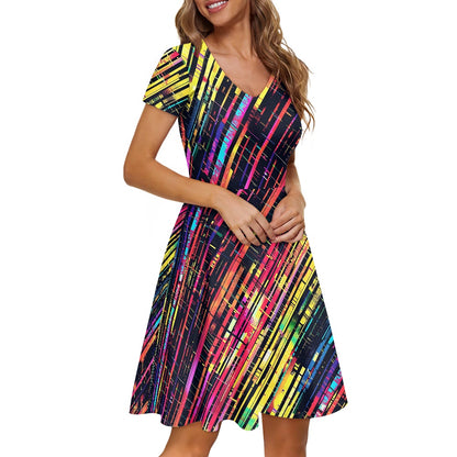 Women V-Neck Short Sleeve Ruffle Dress