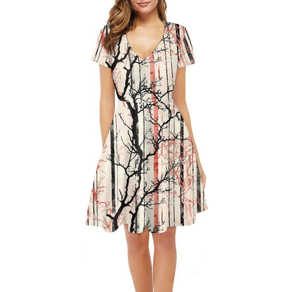 Women V-Neck Short Sleeve Ruffle Dress