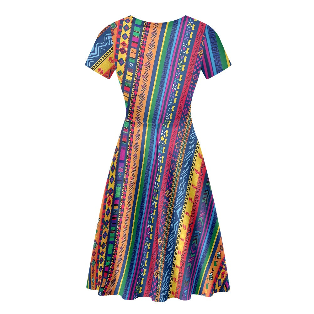 Women Scoop Neck Short Sleeve Ruffle Dress