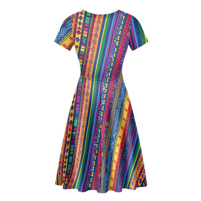 Women Scoop Neck Short Sleeve Ruffle Dress