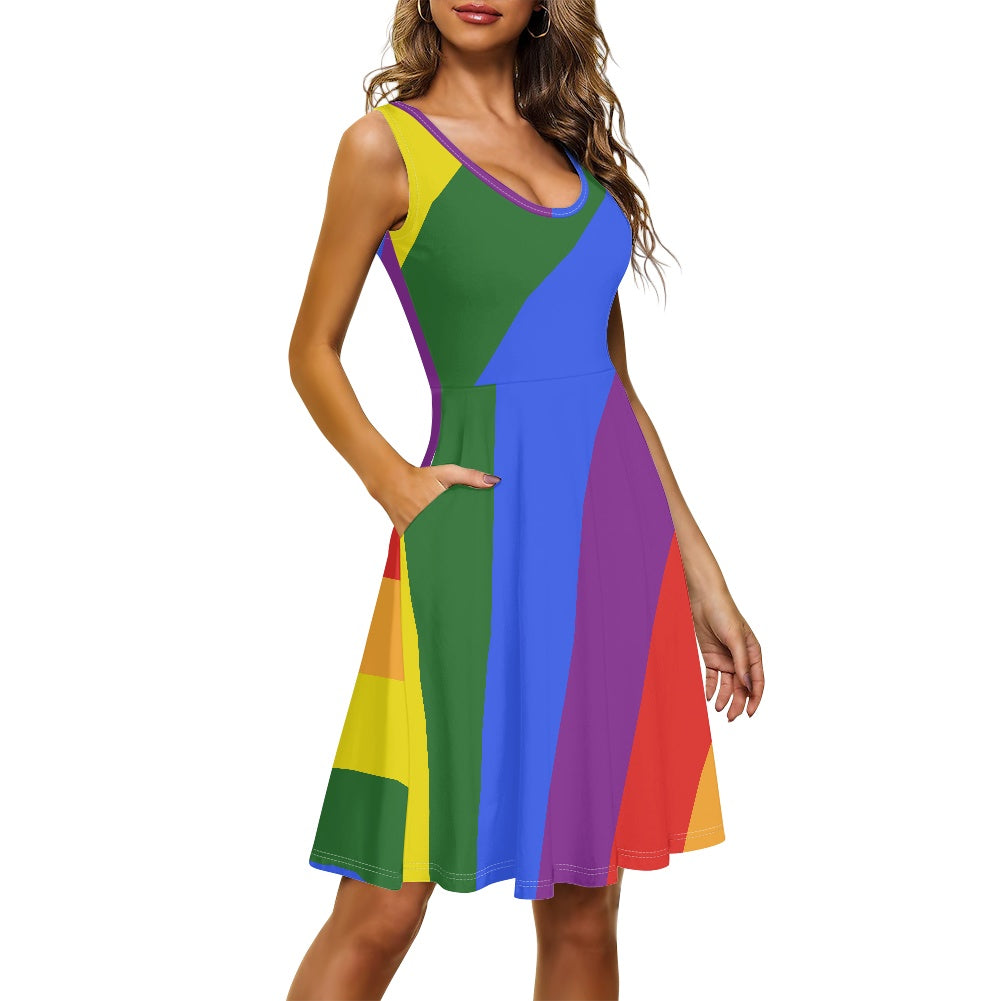 Rainbow Tank Dress for Women - Scoop Neckline, Sleeveless, Customizable, Perfect for Summer and Pride Events