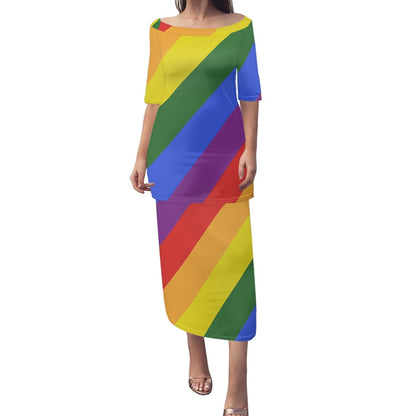 Rainbow Guinea Style Maxi Dress Set white