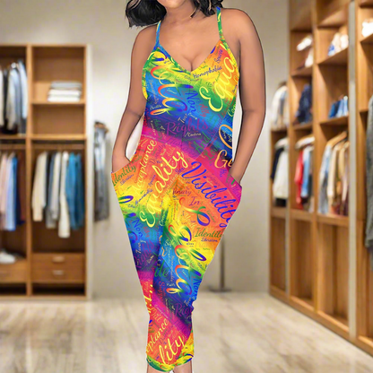 LGBTQ Rainbow Word Cloud Rompers - Exclusive One-of-a-Kind Luxury Romper - Limited Edition, Ethically Made, and Stylishly Comfortable