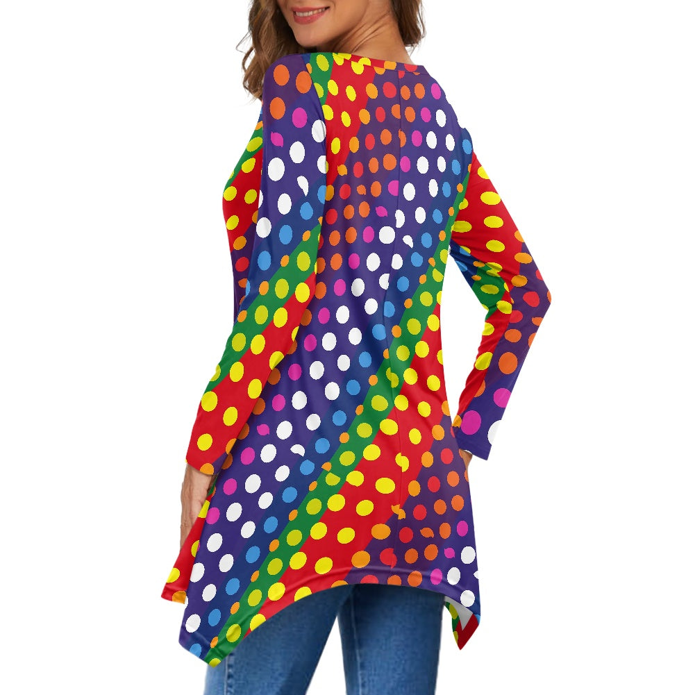 Rainbow Polka Dot Irregular V-neck top and skirt