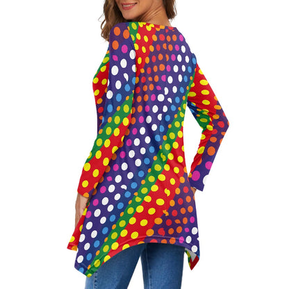 Rainbow Polka Dot Irregular V-neck top and skirt