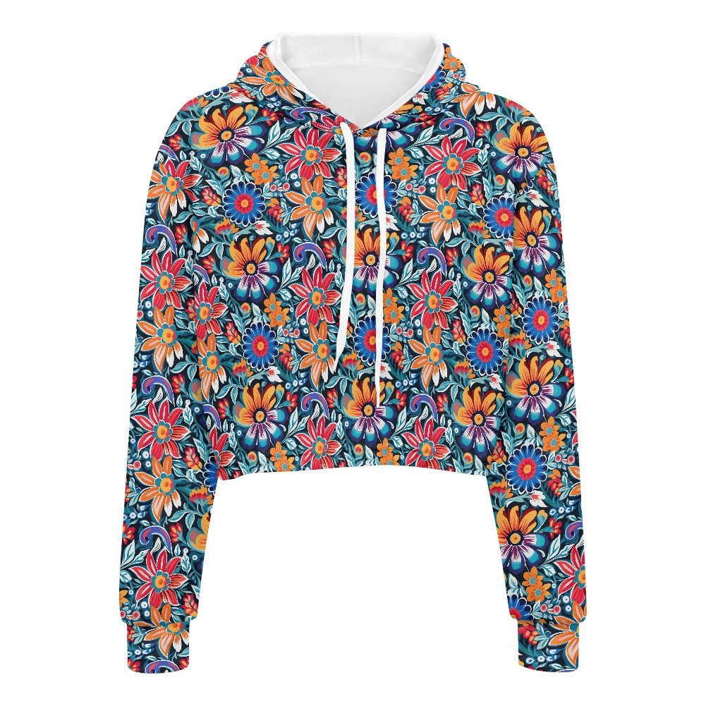 Women's midriff-baring sweatshirt - Mexcian Floral white