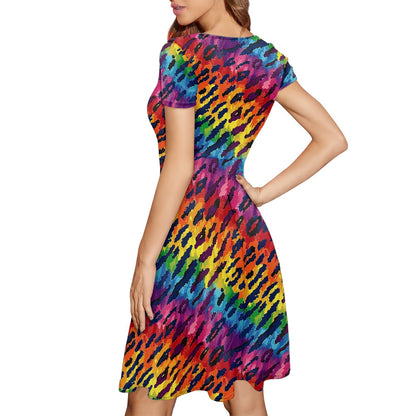 Women Scoop Neck Short Sleeve Ruffle Dress