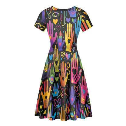 Women Scoop Neck Short Sleeve Ruffle Dress