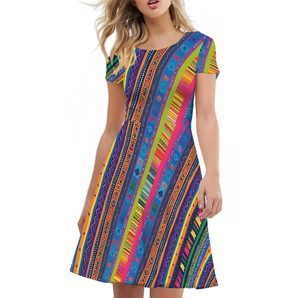 Women Scoop Neck Short Sleeve Ruffle Dress