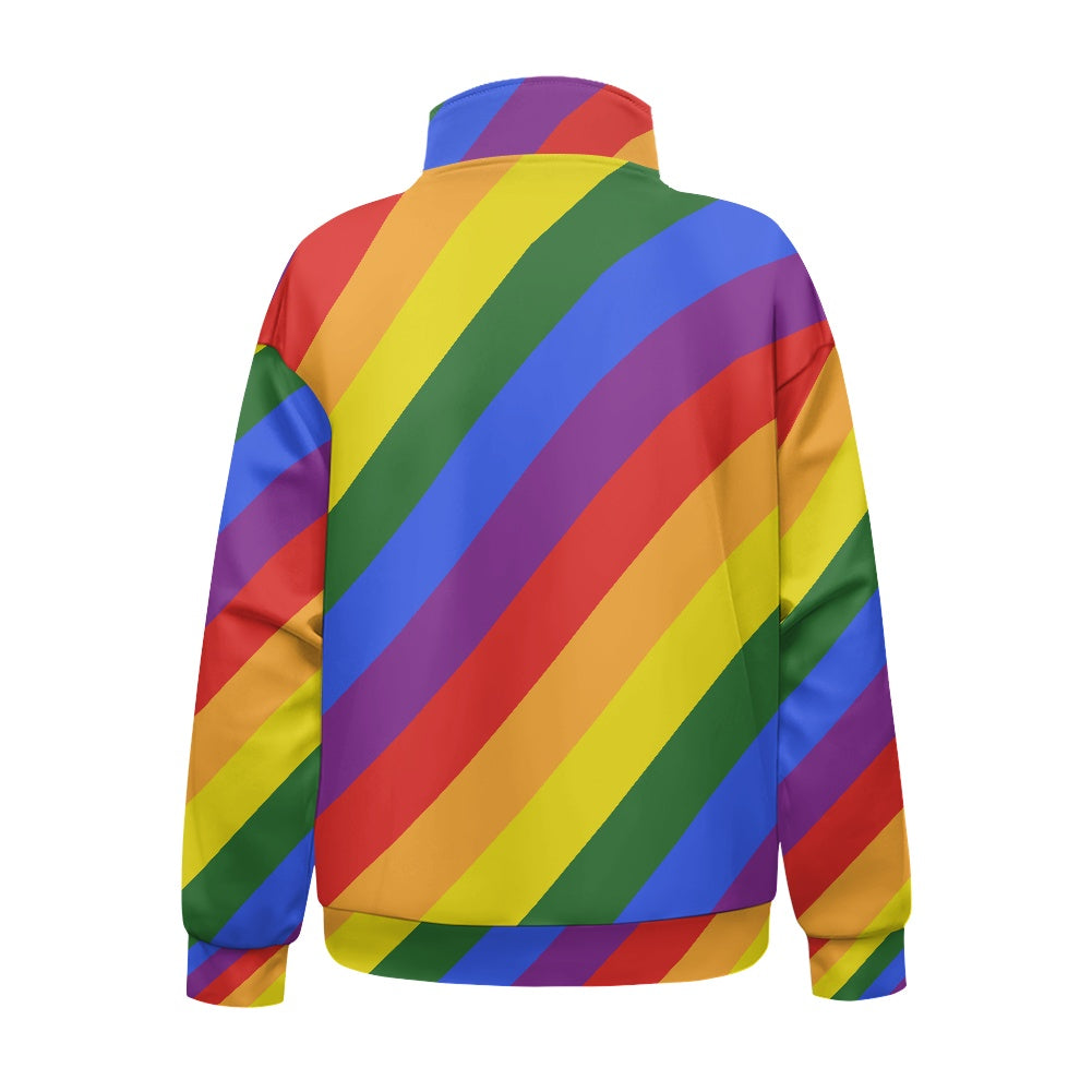 Luxurious Rainbow Pride Women's Long Sleeve Zipper Sweatshirt