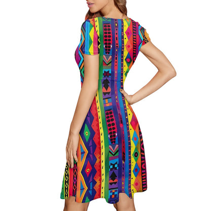 Women Scoop Neck Short Sleeve Ruffle Dress