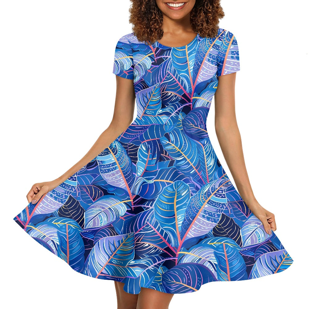 Women Scoop Neck Short Sleeve Ruffle Dress