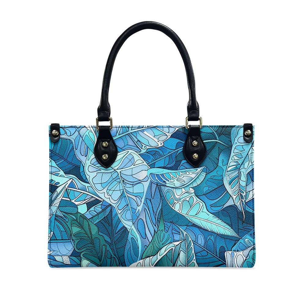 Ocean Leaf Designer  - Versatile Women's PU Leather Twill Handbag in Tropical Blues