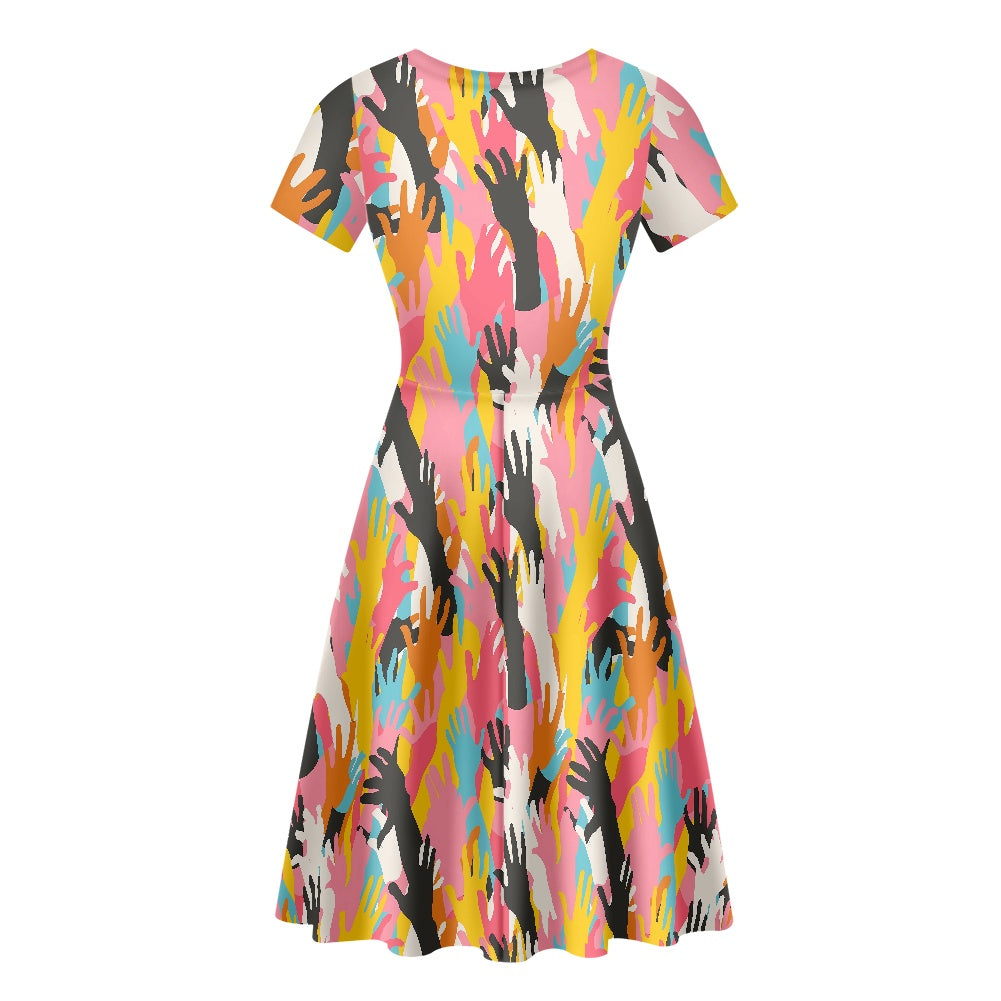 Handprint Scoop Neck Ruffle Dress | LGBTQ+ Pride | Short Sleeve Women’s Casual Dress