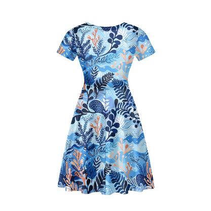 Women V-Neck Short Sleeve Ruffle Dress